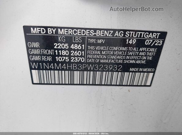 W1N4M4HB3PW323932 2023 MERCEDES-BENZ GLB-CLASS Белый Вид подкапотного пространства