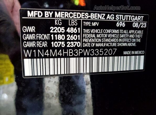 W1N4M4HB3PW335207 2023 MERCEDES-BENZ GLB-CLASS Black Вид наклейки з VIN-кодом