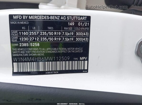 W1N4M4HB6MW112509 2021 MERCEDES-BENZ GLB-CLASS White ძრავის განყოფილების ხედი