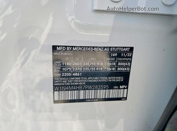 W1N4M4HB7PW283595 2023 MERCEDES-BENZ GLB-CLASS White VIN sticker view