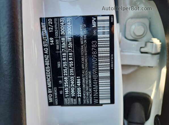 W1N4M4HB9MW098783 2021 MERCEDES-BENZ GLB-CLASS White Սալոնի 360 աստիճան տեսք