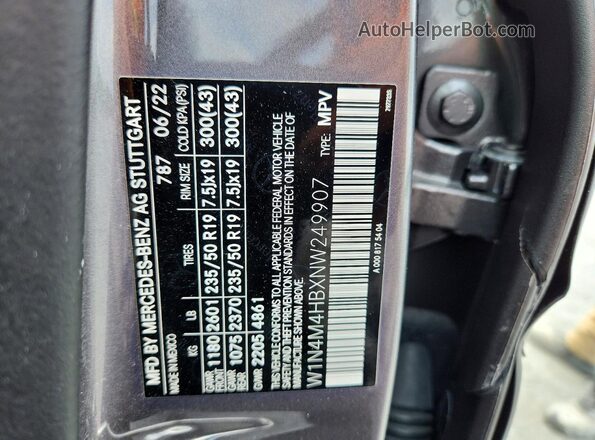 W1N4M4HBXNW249907 2022 MERCEDES-BENZ GLB-CLASS Gray VIN sticker view