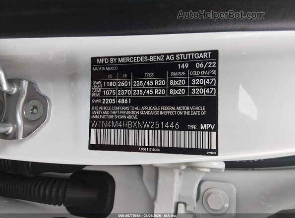 W1N4M4HBXNW251446 2022 MERCEDES-BENZ GLB-CLASS White Շարժիչի բաժամունքի տեսք