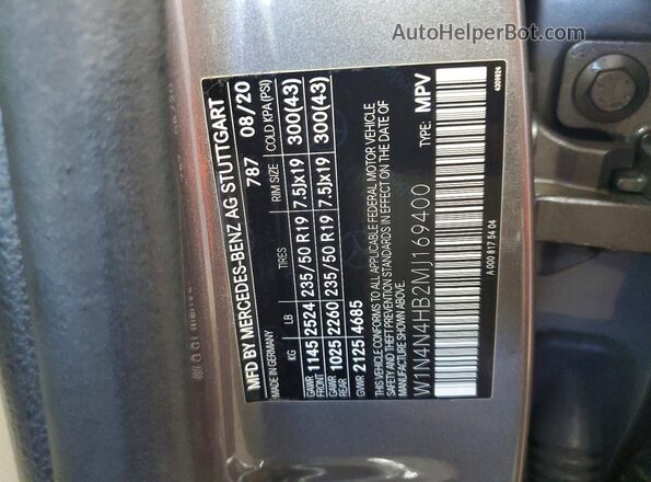 W1N4N4HB2MJ169400 2021 MERCEDES-BENZ GLA Gray Вид наклейки з VIN-кодом