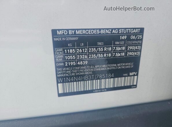 W1N4N4HB3TJ785184 2026 MERCEDES-BENZ GLA Белый Вид наклейки с VIN-кодом