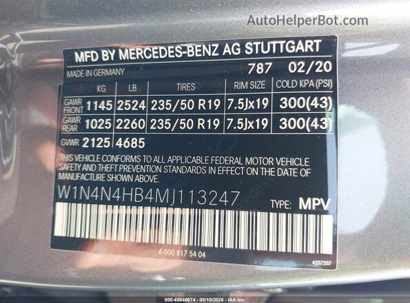 W1N4N4HB4MJ113247 2021 MERCEDES-BENZ GLA 250 Gray Вид підкапотного простору