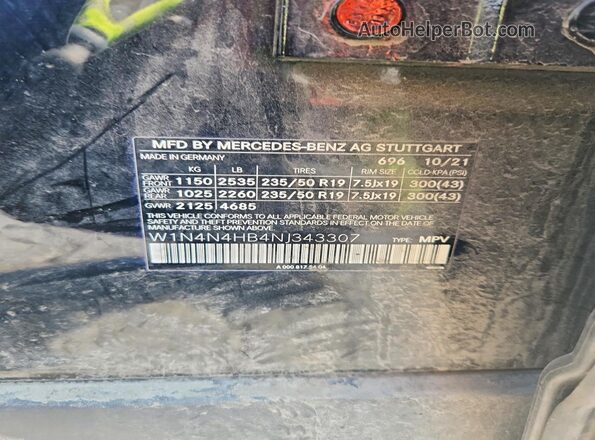 W1N4N4HB4NJ343307 2022 MERCEDES-BENZ GLA Black Vista de la etiqueta del VIN