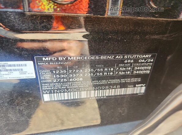 W1N9M0CB9RN098348 2024 MERCEDES-BENZ EQB Black Вид наклейки з VIN-кодом