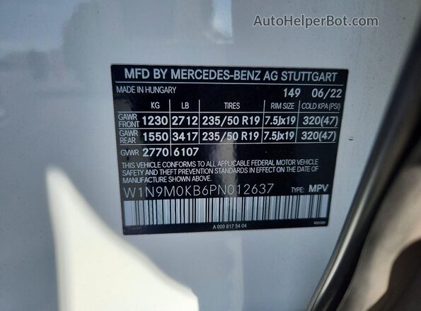 W1N9M0KB6PN012637 2023 MERCEDES-BENZ EQB Белый Вид наклейки с VIN-кодом