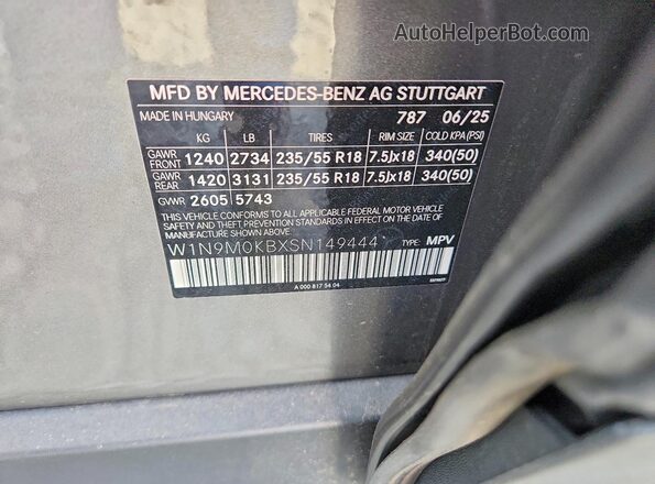 W1N9M0KBXSN149444 2025 MERCEDES-BENZ EQB Gray Vista interior de 360 grados