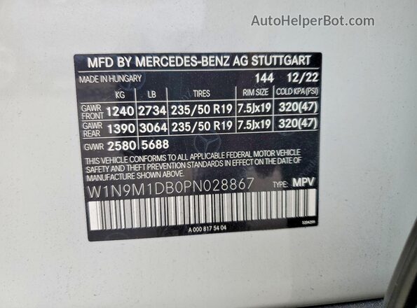 W1N9M1DB0PN028867 2023 MERCEDES-BENZ EQB White Vista interior de 360 grados