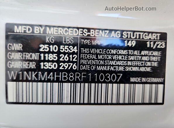 W1NKM4HB8RF110307 2024 MERCEDES-BENZ GLC-CLASS Белый Панорамный вид салона 360°