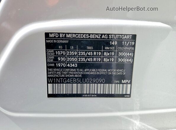 W1NTG4EB5LU029090 2020 MERCEDES-BENZ GLA White 360 interior view