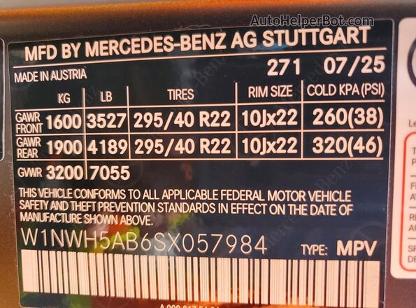W1NWH5AB6SX057984 2025 MERCEDES-BENZ G-CLASS Gray Вид наклейки з VIN-кодом