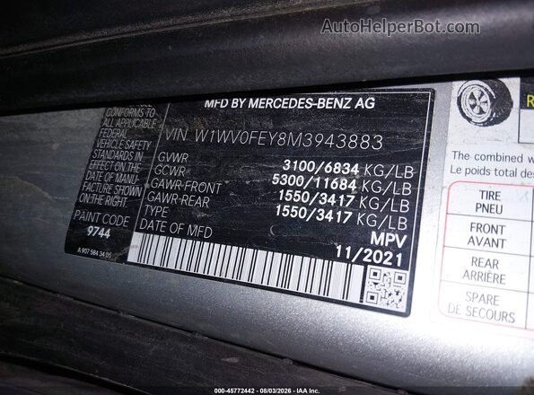 W1WV0FEY8M3943883 2021 MERCEDES-BENZ METRIS Silver Вид підкапотного простору