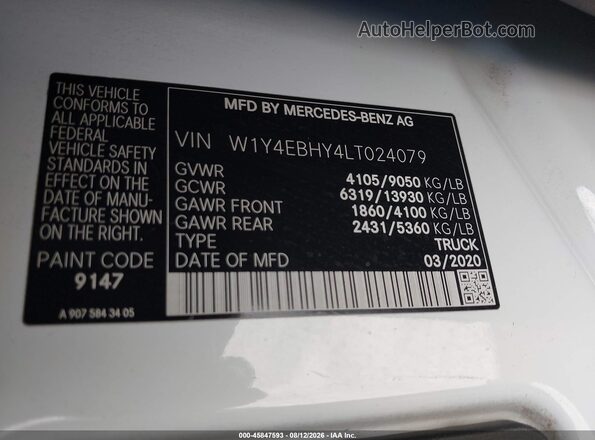 W1Y4EBHY4LT024079 2020 MERCEDES-BENZ SPRINTER White Widok komory silnika