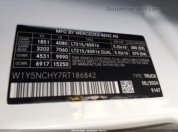 W1Y5NCHY7RT186842 2024 MERCEDES-BENZ SPRINTER White ძრავის განყოფილების ხედი