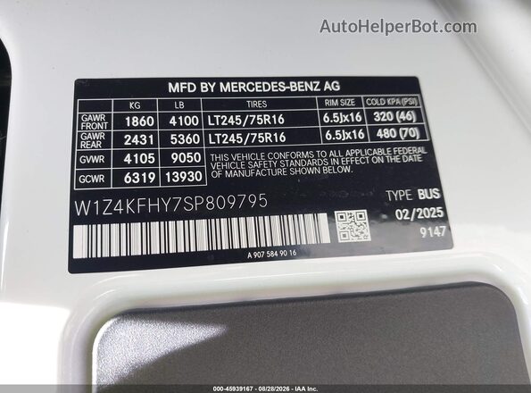 W1Z4KFHY7SP809795 2025 MERCEDES-BENZ SPRINTER Белый Вид подкапотного пространства