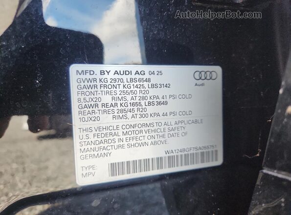 WA124BGF7SA055751 2025 AUDI OTHER Black VIN կոդի պիտակի տեսք