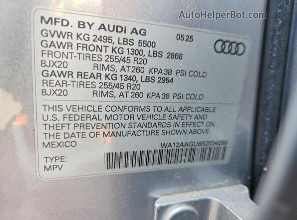 WA12AAGU6S2034286 2025 AUDI Q5 Silver VIN կոդի պիտակի տեսք
