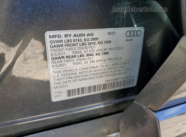 WA134BFY7M2070710 2021 AUDI SQ5 Gray VIN sticker view