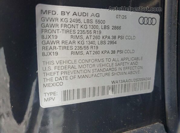 WA13AAGU2S2064244 2025 AUDI Q5 Black VIN კოდის სტიკერის ხედი