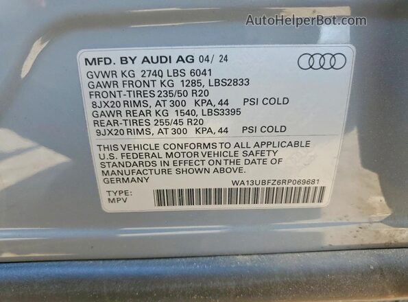 WA13UBFZ6RP069681 2024 AUDI Q4 Gray Engine compartment view