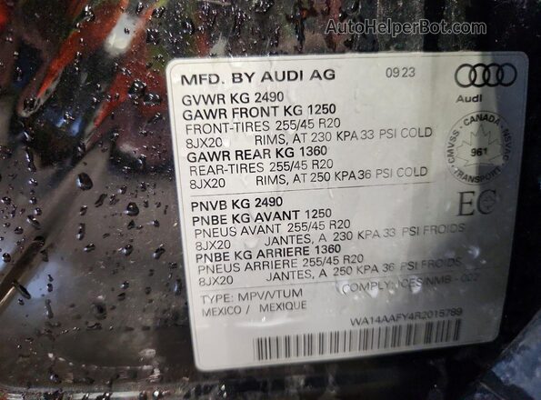 WA14AAFY4R2015789 2024 AUDI Q5 Black VIN կոդի պիտակի տեսք