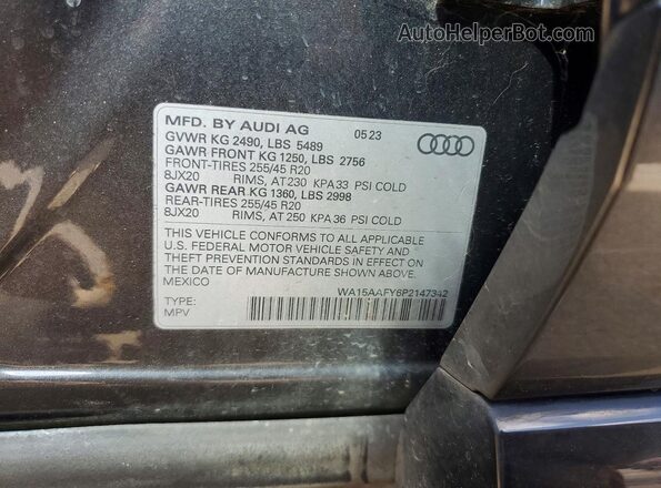 WA15AAFY6P2147342 2023 AUDI Q5 Угольный Вид наклейки с VIN-кодом