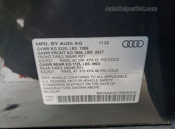WA15AAGE1RB045535 2024 AUDI Q8 Gray Widok naklejki z numerem VIN