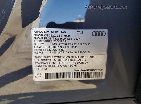 WA16AAGE7RB026301 2024 AUDI Q8 Gray Vista interior de 360 grados