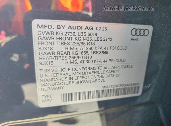 WA172BGF3SA034990 2025 AUDI OTHER Угольный Вид подкапотного пространства