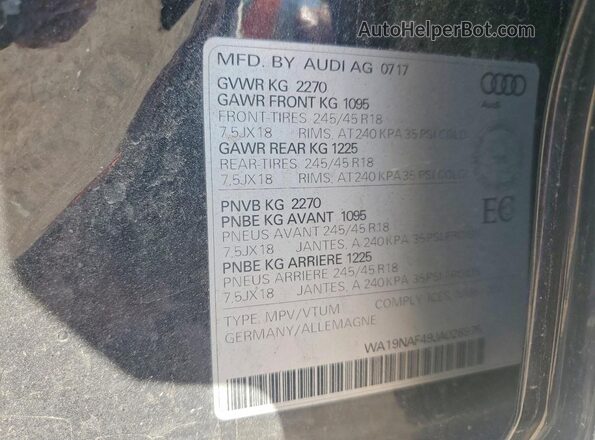 WA19NAF49JA028975 2018 AUDI A4 Угольный Вид наклейки с VIN-кодом