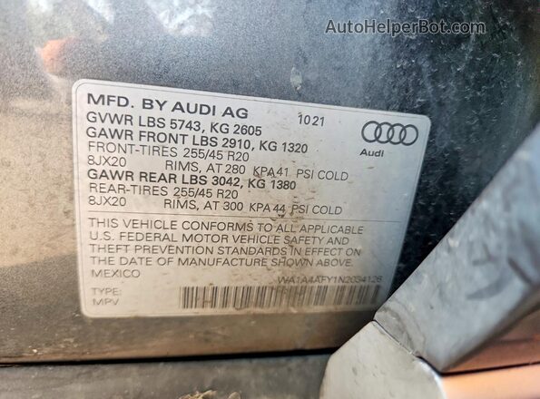 WA1A4AFY1N2034126 2022 AUDI SQ5 Gray VIN sticker view