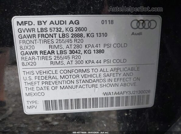 WA1A4AFY3J2130026 2018 AUDI SQ5 Black ძრავის განყოფილების ხედი