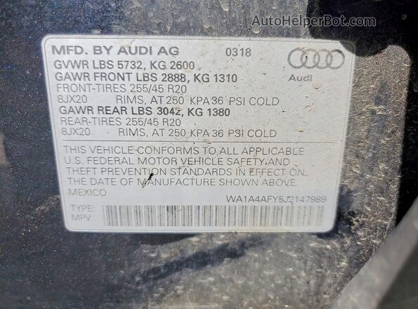 WA1A4AFY5J2147989 2018 AUDI SQ5 Gray Engine compartment view