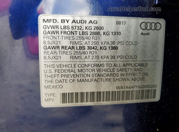 WA1A4AFY8J2050253 2018 AUDI SQ5 Blue 