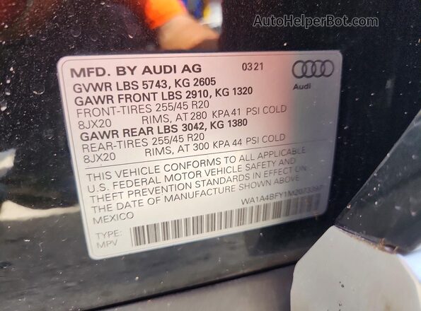 WA1A4BFY1M2073397 2021 AUDI SQ5 Black Vista interior de 360 grados