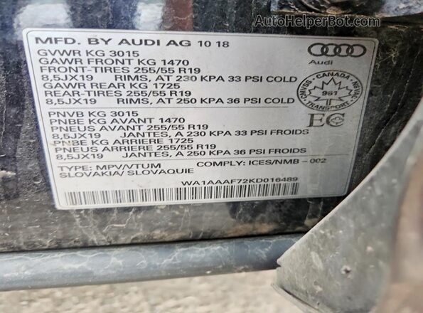 WA1AAAF72KD016489 2019 AUDI Q7 Black Widok wnętrza 360 stopni