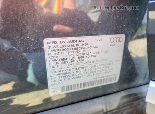 WA1AAAFY5M2011391 2021 AUDI Q5 Gray VIN կոդի պիտակի տեսք