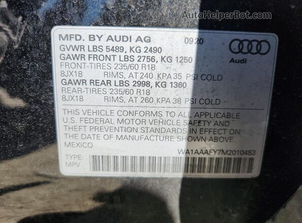 WA1AAAFY7M2010453 2021 AUDI Q5 Black Widok wnętrza 360 stopni