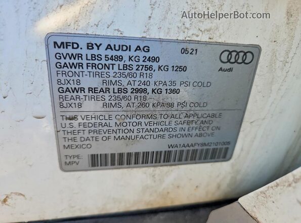 WA1AAAFY8M2101005 2021 AUDI Q5 White Շարժիչի բաժամունքի տեսք