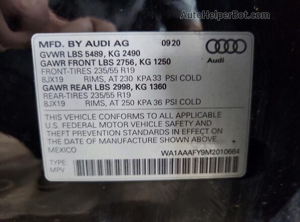 WA1AAAFY9M2010664 2021 AUDI Q5 Black Vista de la etiqueta del VIN