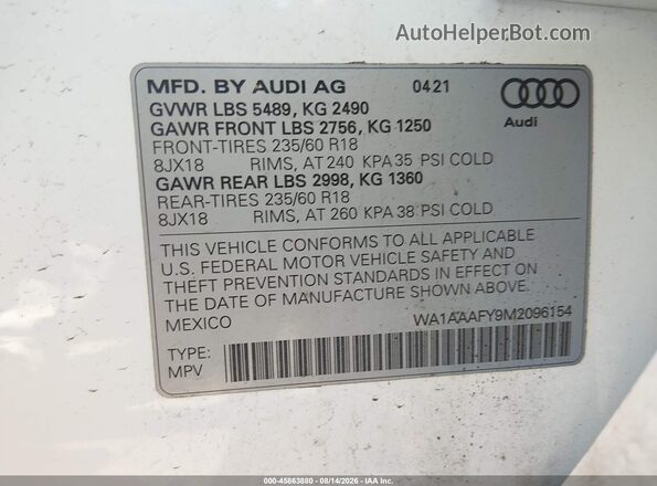 WA1AAAFY9M2096154 2021 AUDI Q5 White Engine compartment view
