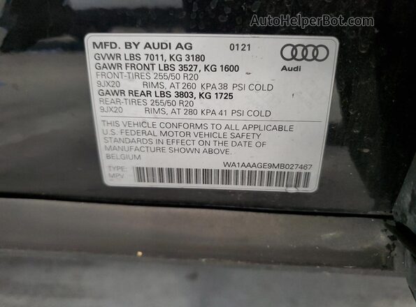 WA1AAAGE9MB027467 2021 AUDI E-TRON Black VIN կոդի պիտակի տեսք