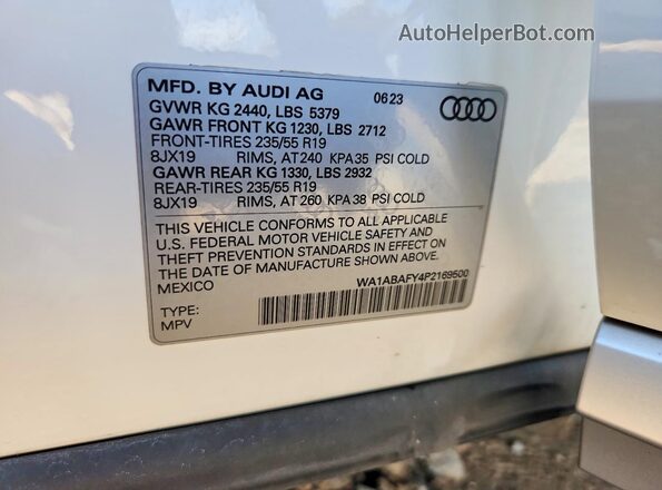WA1ABAFY4P2169500 2023 AUDI Q5 White სალონის 360-გრადუსიანი ხედი
