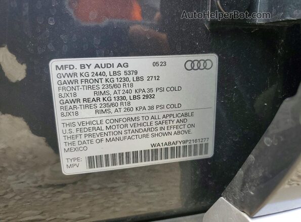 WA1ABAFY9P2161277 2023 AUDI Q5 Gray VIN sticker view