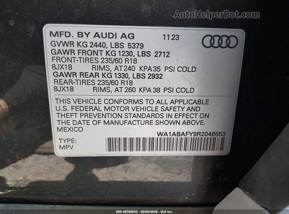 WA1ABAFY9R2046553 2024 AUDI Q5 Black ძრავის განყოფილების ხედი