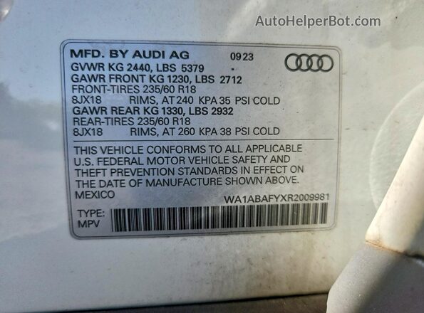 WA1ABAFYXR2009981 2024 AUDI Q5 White VIN sticker view