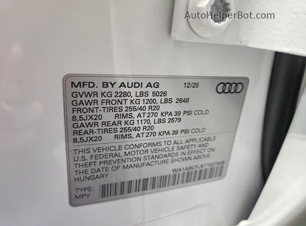 WA1ABCFJ5T1027008 2026 AUDI Q3 Белый Панорамный вид салона 360°